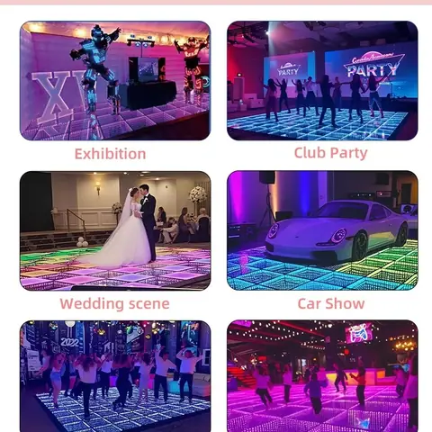 MM Full Color Magnetic LED Dance Floor Screen Display Panel with Infinity Effect for Wedding Events