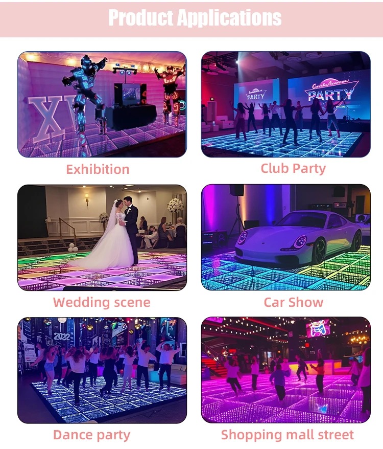 MM Full Color Magnetic LED Dance Floor Screen Display Panel with Infinity Effect for Wedding Events